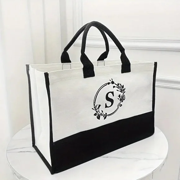 Canvas Tote Bag Large Initial S - Picture 1 of 9